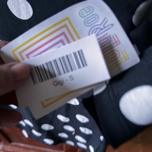 Lularoe small black Gigi top with cream irregular polka dots. NWT.Fitted style. - Picture 7 of 11